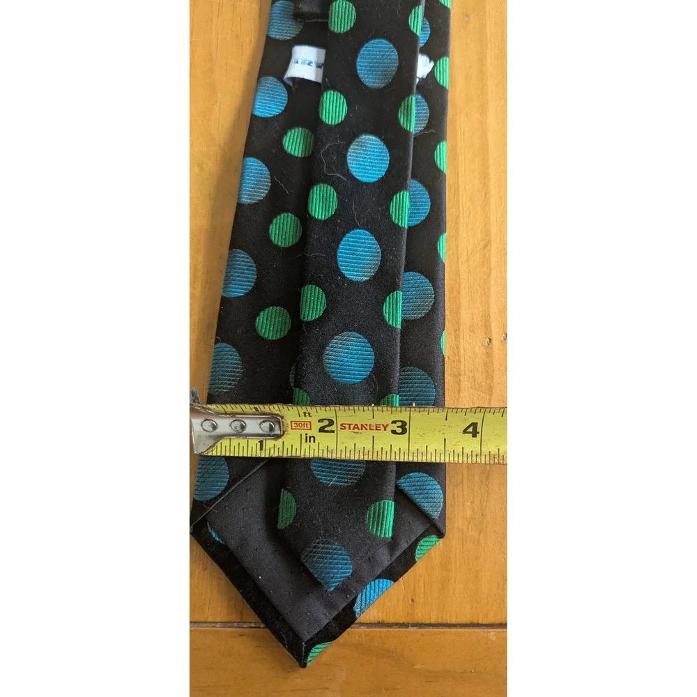 Irvine Park Mens‎ Silk Necktie Black Teal Green Polka Dot Hand Made Classic Tie